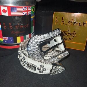 B.B. Simon Silver and White Crystal Belt